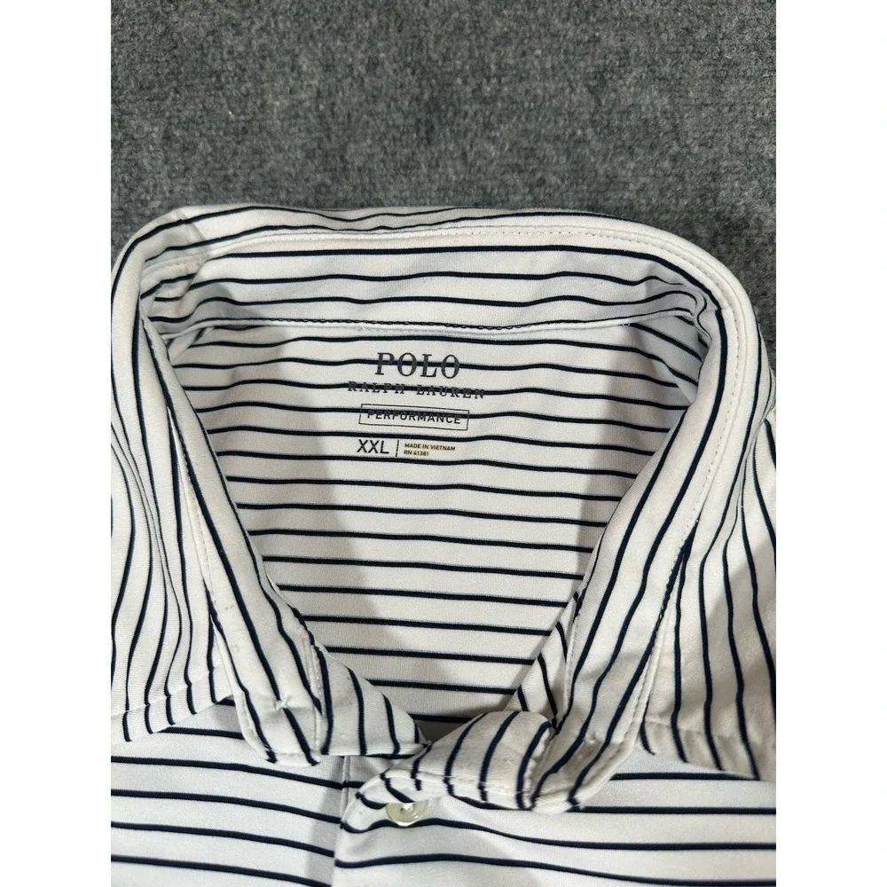 Polo Ralph Lauren Men's White Blue Striped Performance Polo Shirt Short Sleeve